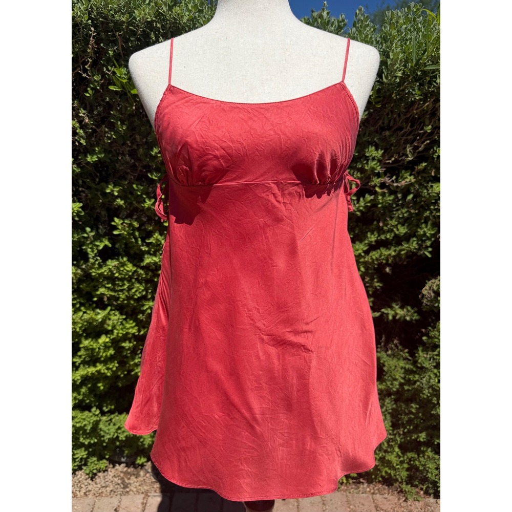 Victorias Secret Y2K Silk Slip Dress Coral Red Empire Waist Tie Side Mini Small